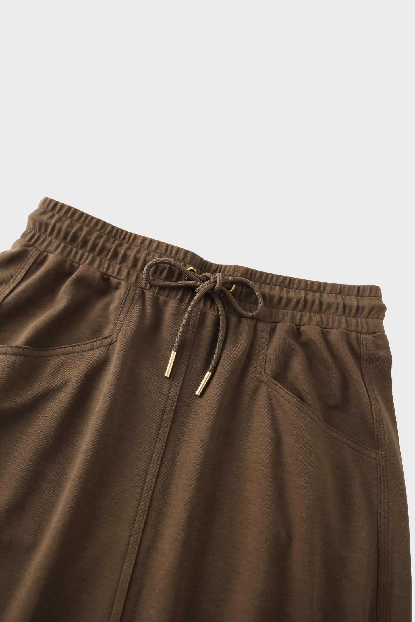 Drawstring Pocket T-Shirt Skirt-Brown-3