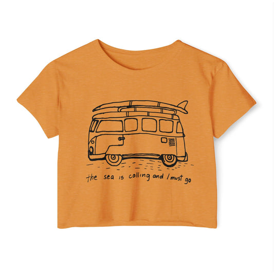 THE SEA IS CALLING Women's Festival Crop Top - Boho Beach Vibe Tee, Perfect for Music Festivals, Summer Adventures, Beach Outings, and Travel-0