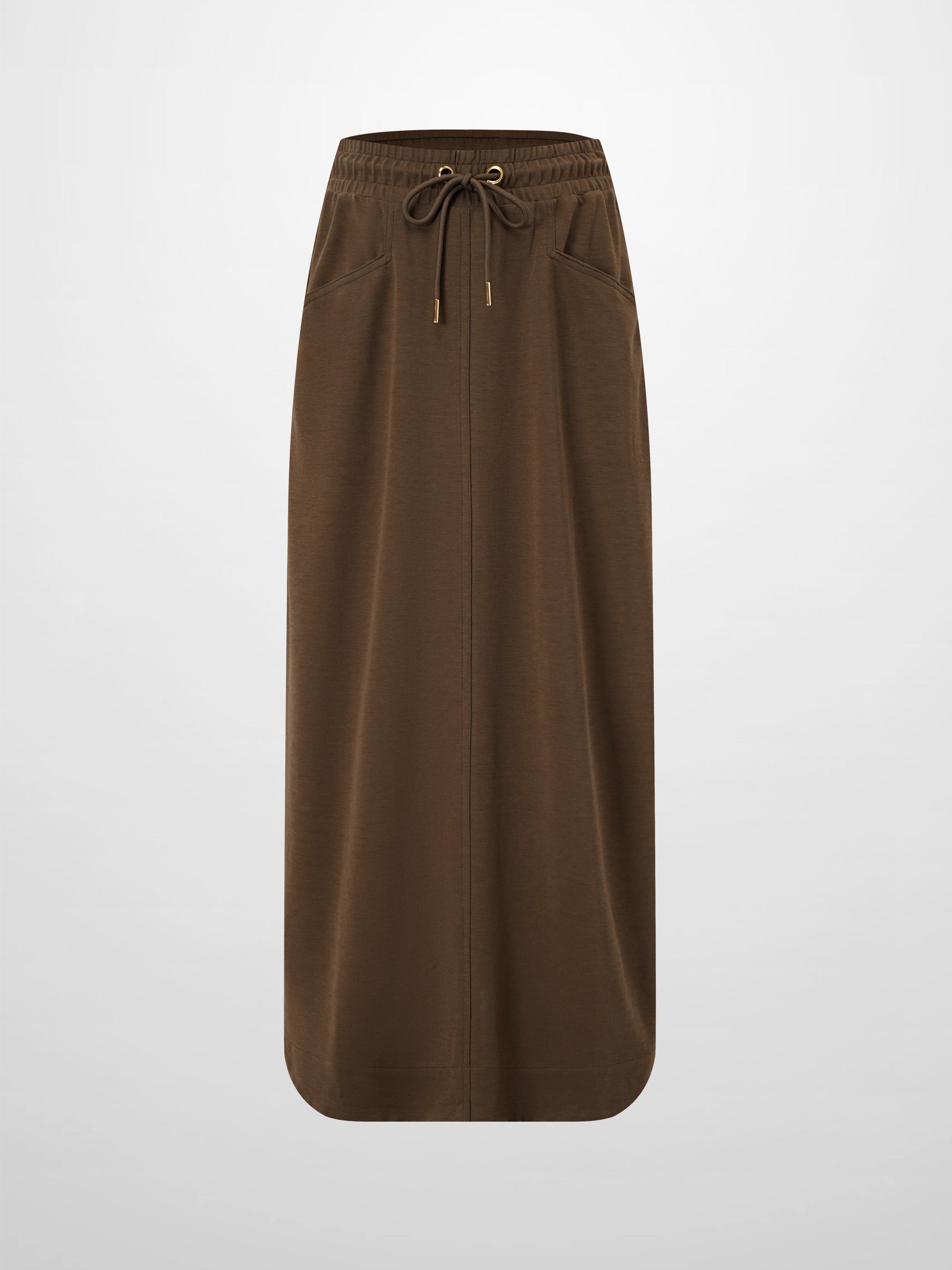 Drawstring Pocket T-Shirt Skirt-Brown-1