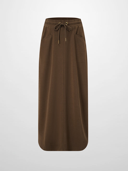 Drawstring Pocket T-Shirt Skirt-Brown-1