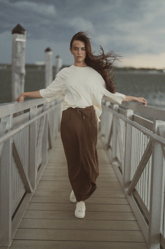 Drawstring Pocket T-Shirt Skirt-Brown-0