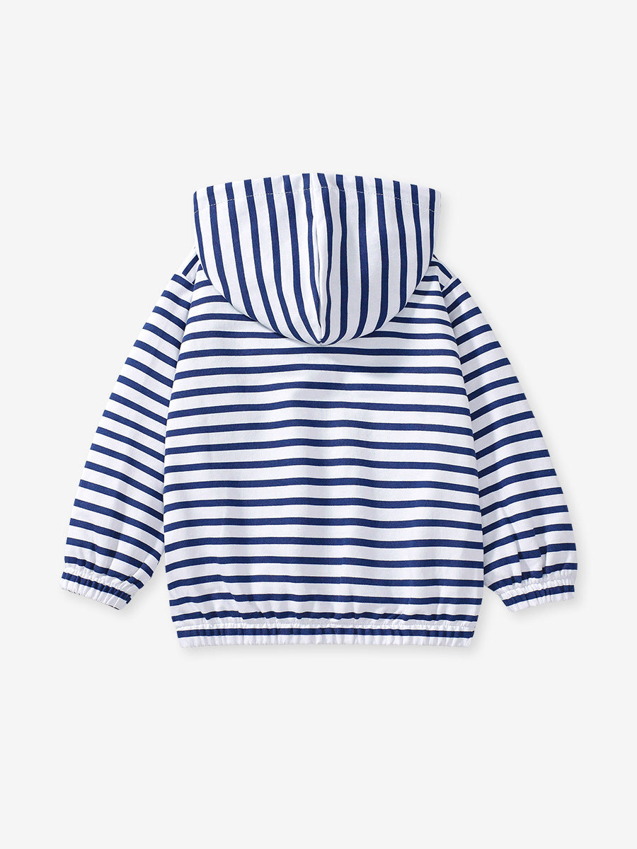 Arrival Baby Kids Girls Shark Pattern Pocketed Zip-up Striped Hoodie-2