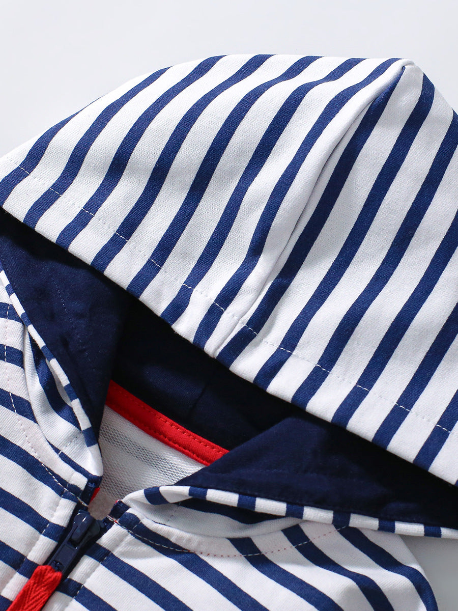 Arrival Baby Kids Girls Shark Pattern Pocketed Zip-up Striped Hoodie-3