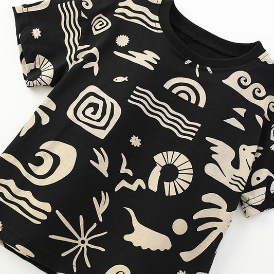 Summer Baby Kids Casual Geometric Pattern T-shirt and Shorts Clothing Set for Boys-1